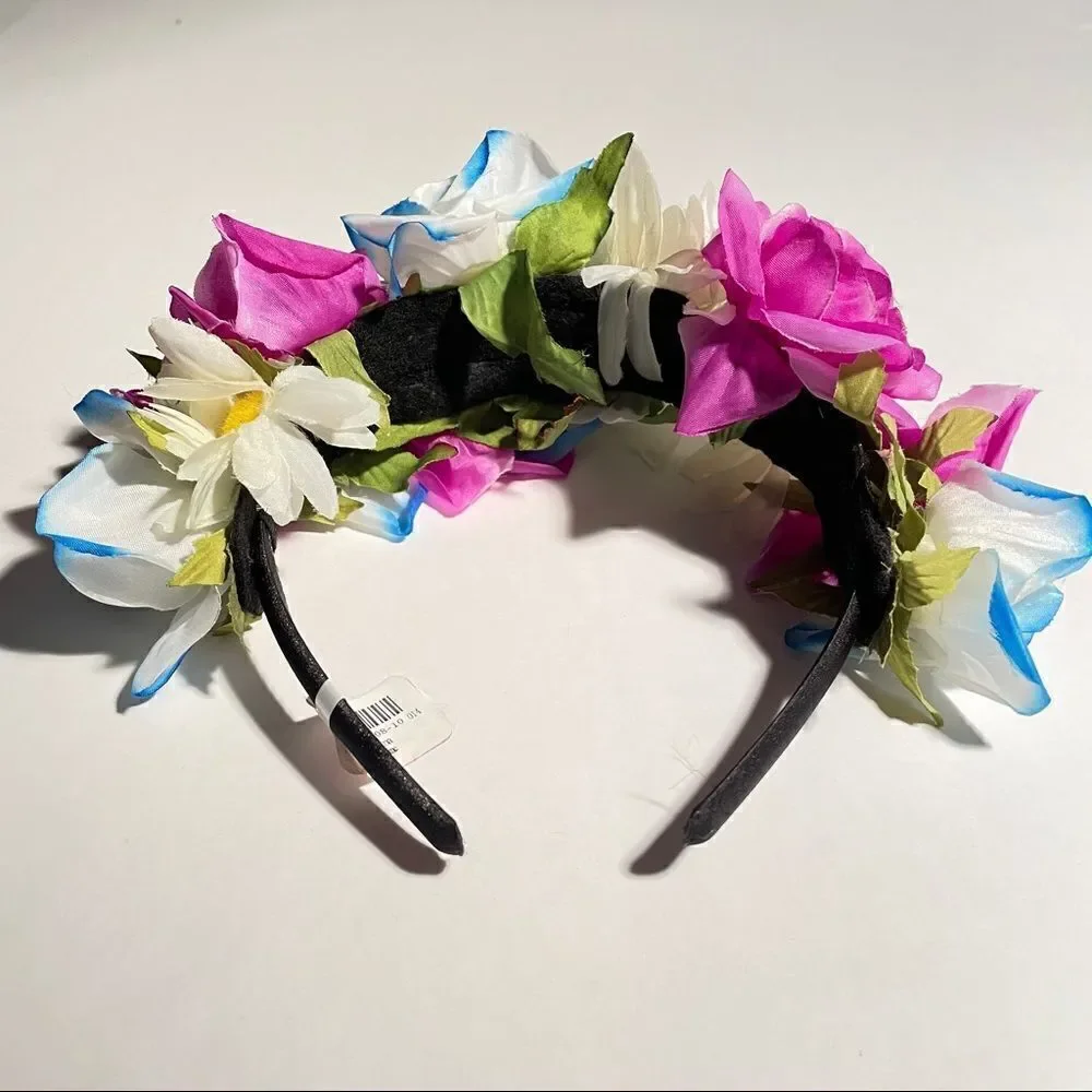 New Claire’s Floral Tiara pink white & blue flower